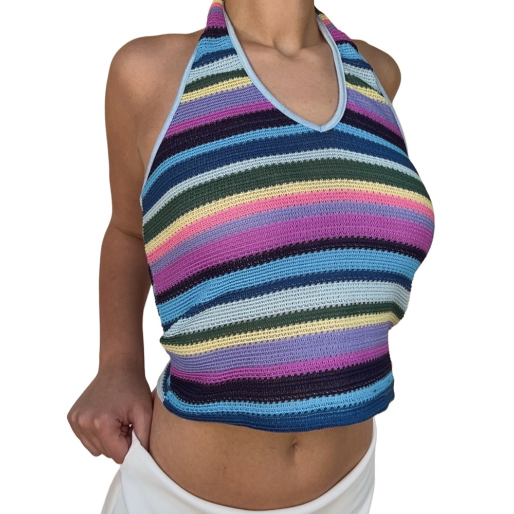 Vintage Multicolor Striped Knit Halter Top